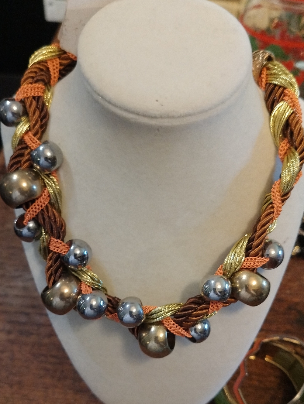 Chunky Braided Cord And Bead Necklace